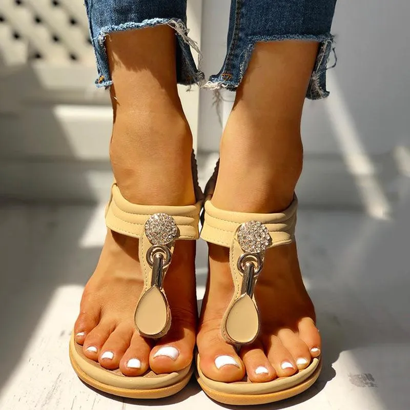 Studded Toe Post Flat Sandals