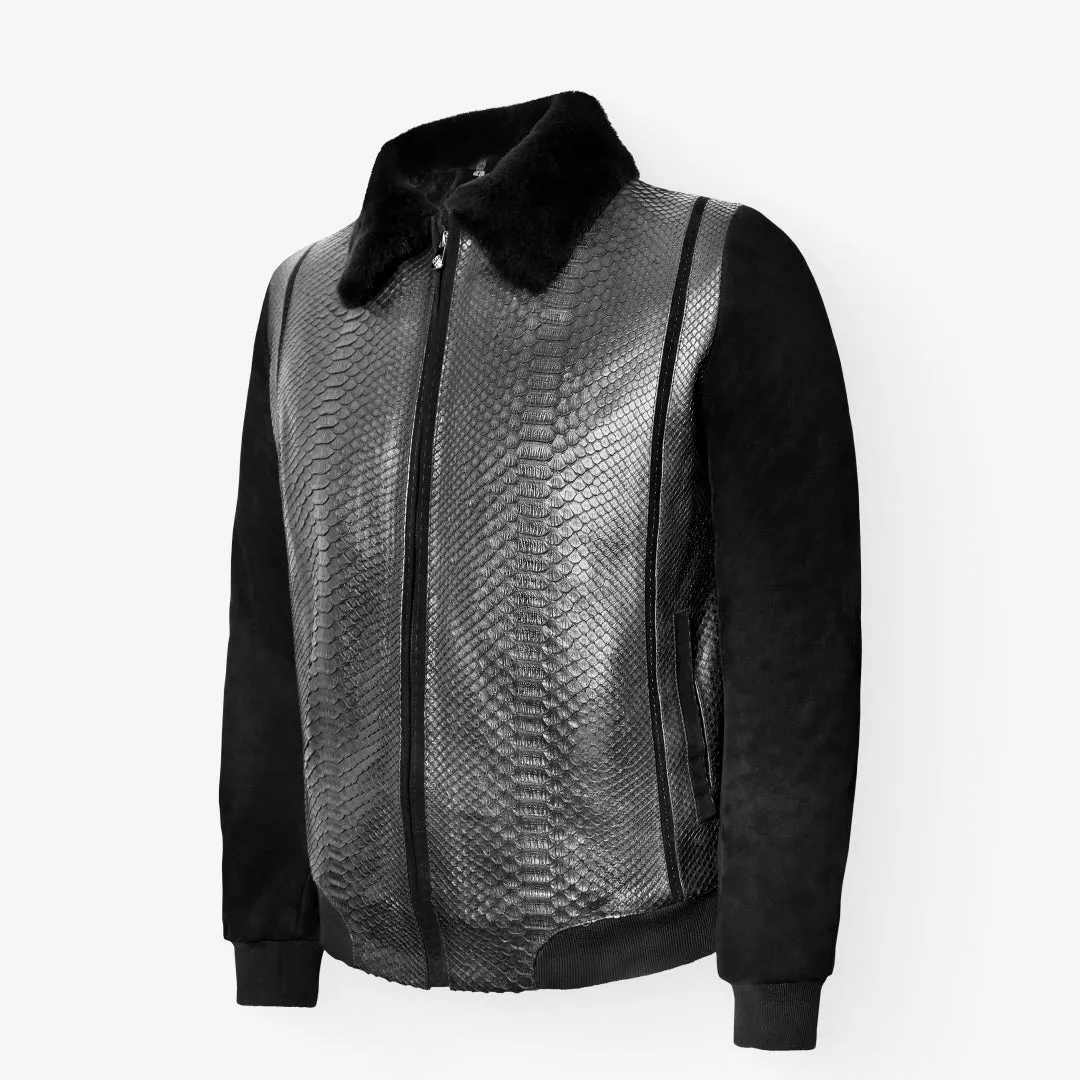 Suede & Full Body Python Leather Flight Jacket