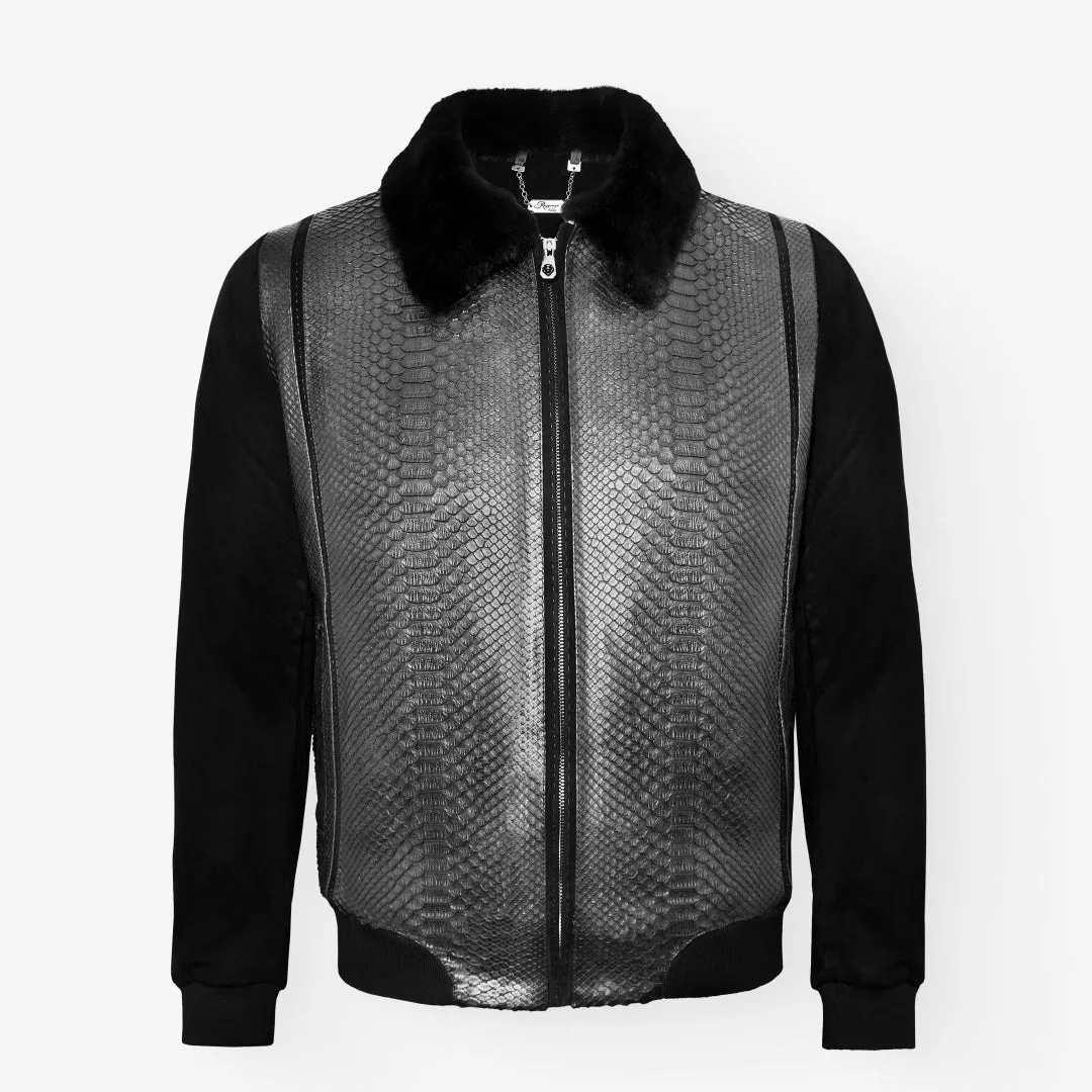 Suede & Full Body Python Leather Flight Jacket