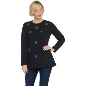 Susan Graver Women's Weekend French Terry Embellished Top