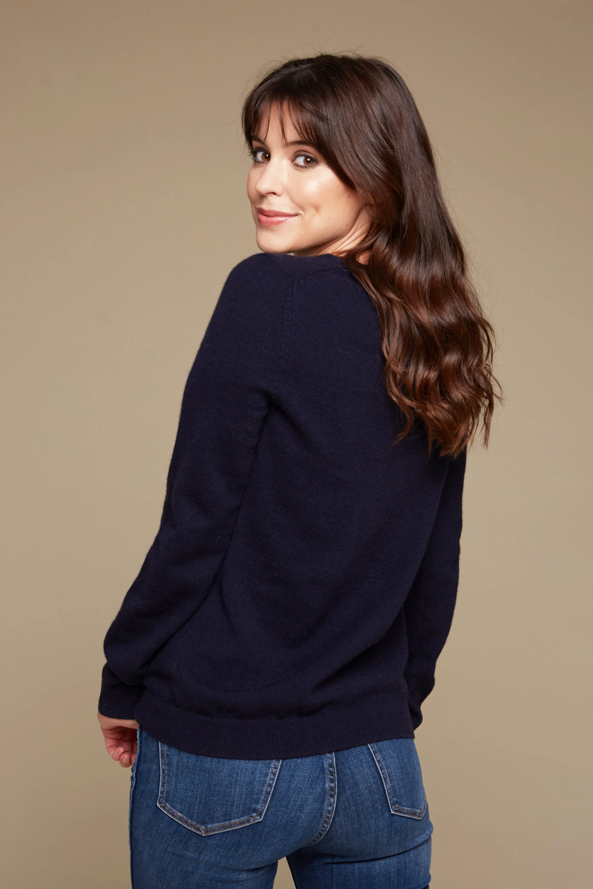 Sydney Classic Crewneck Cashmere Sweater - Navy