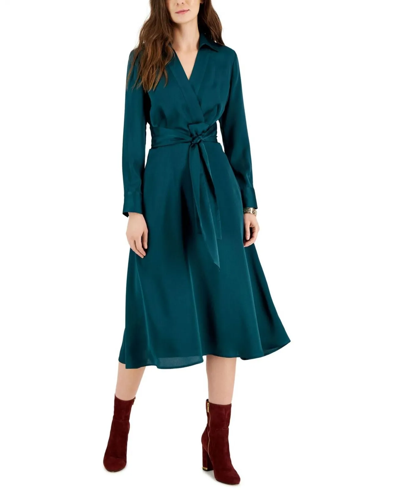 Tahari Asl Women's Hammered Satin Midi Dress 2CM158-T2 Cedar Green 8