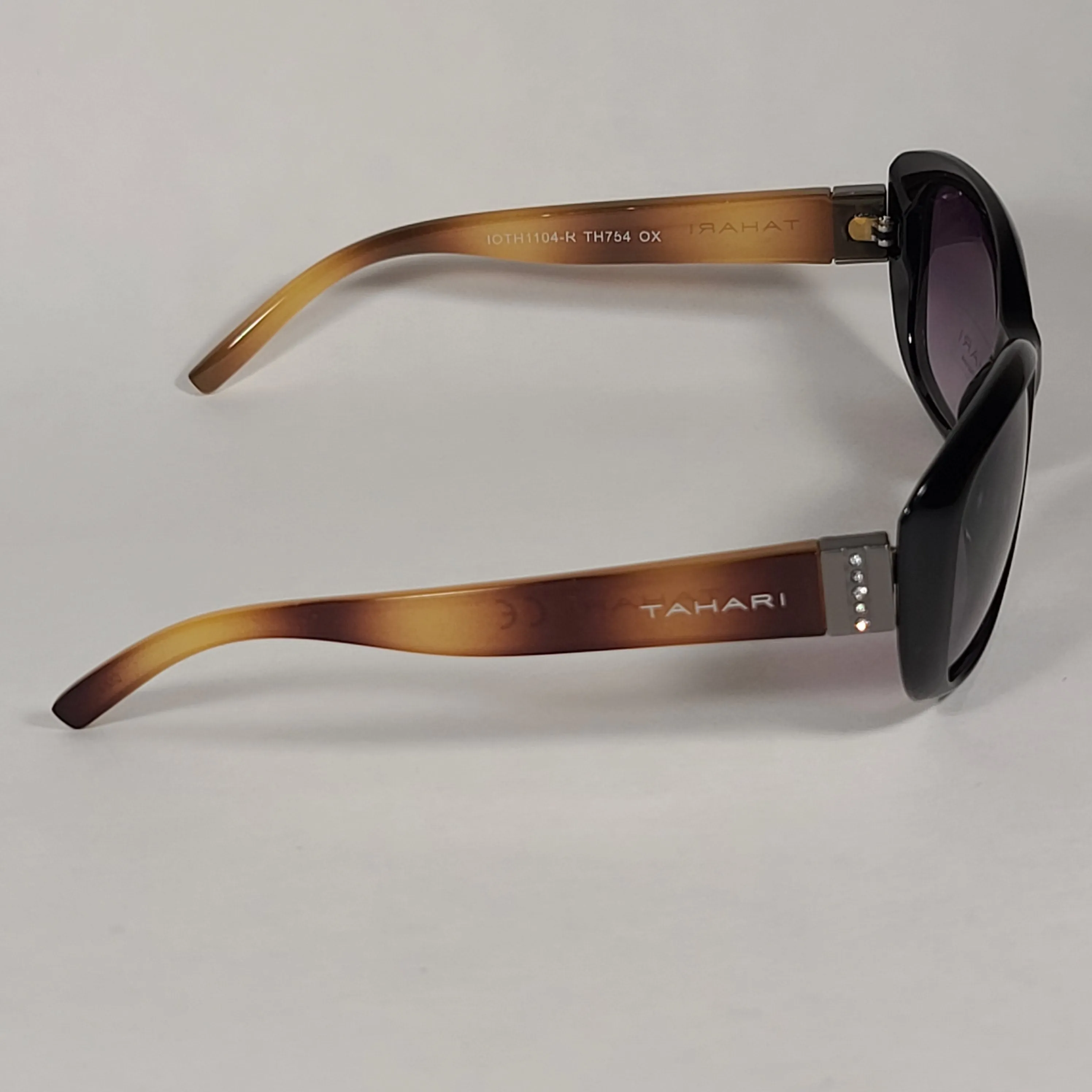Tahari Oval Sunglasses Black And Light Havana Frame Rhinestone Temples Smoke Lens TH754 OX