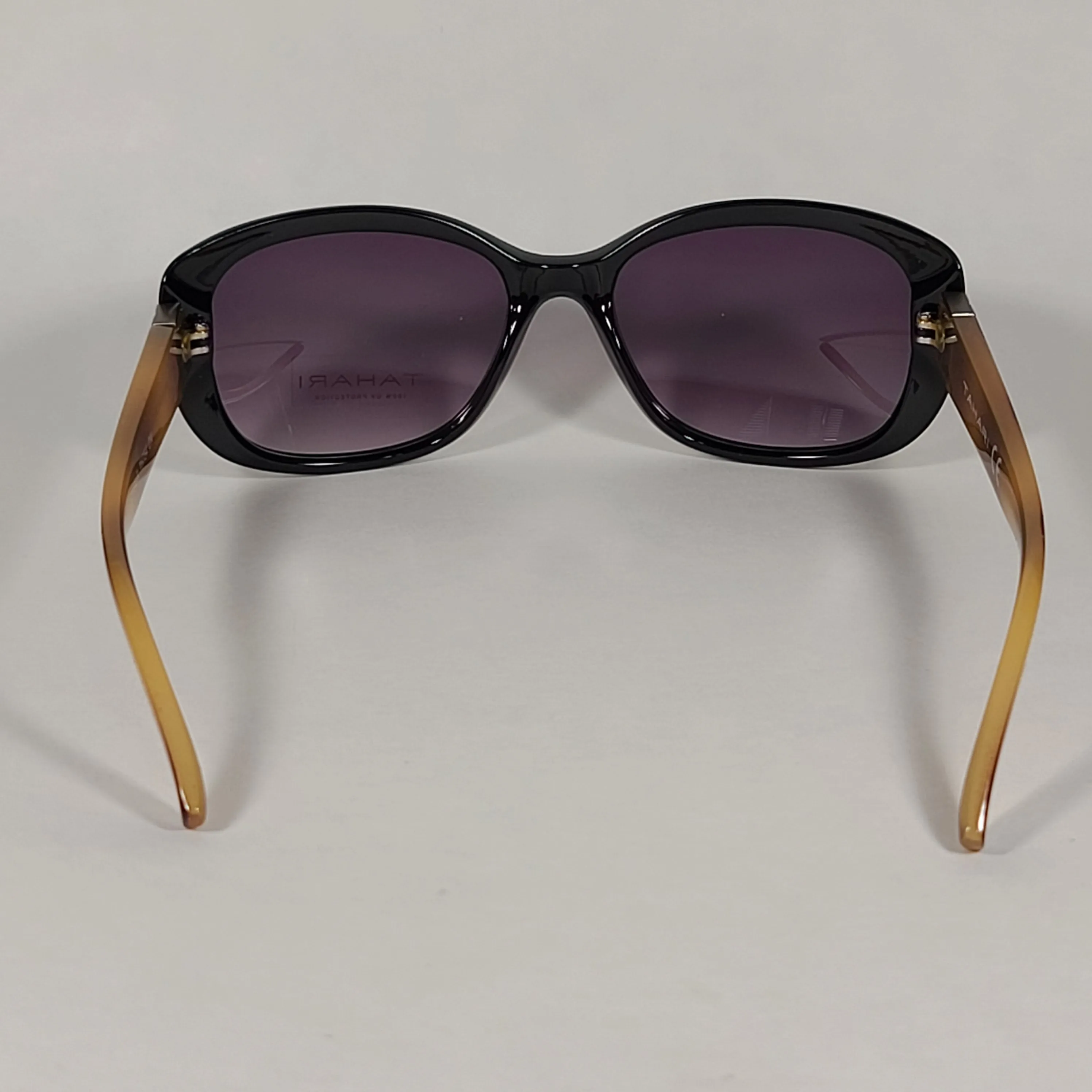 Tahari Oval Sunglasses Black And Light Havana Frame Rhinestone Temples Smoke Lens TH754 OX