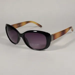 Tahari Oval Sunglasses Black And Light Havana Frame Rhinestone Temples Smoke Lens TH754 OX