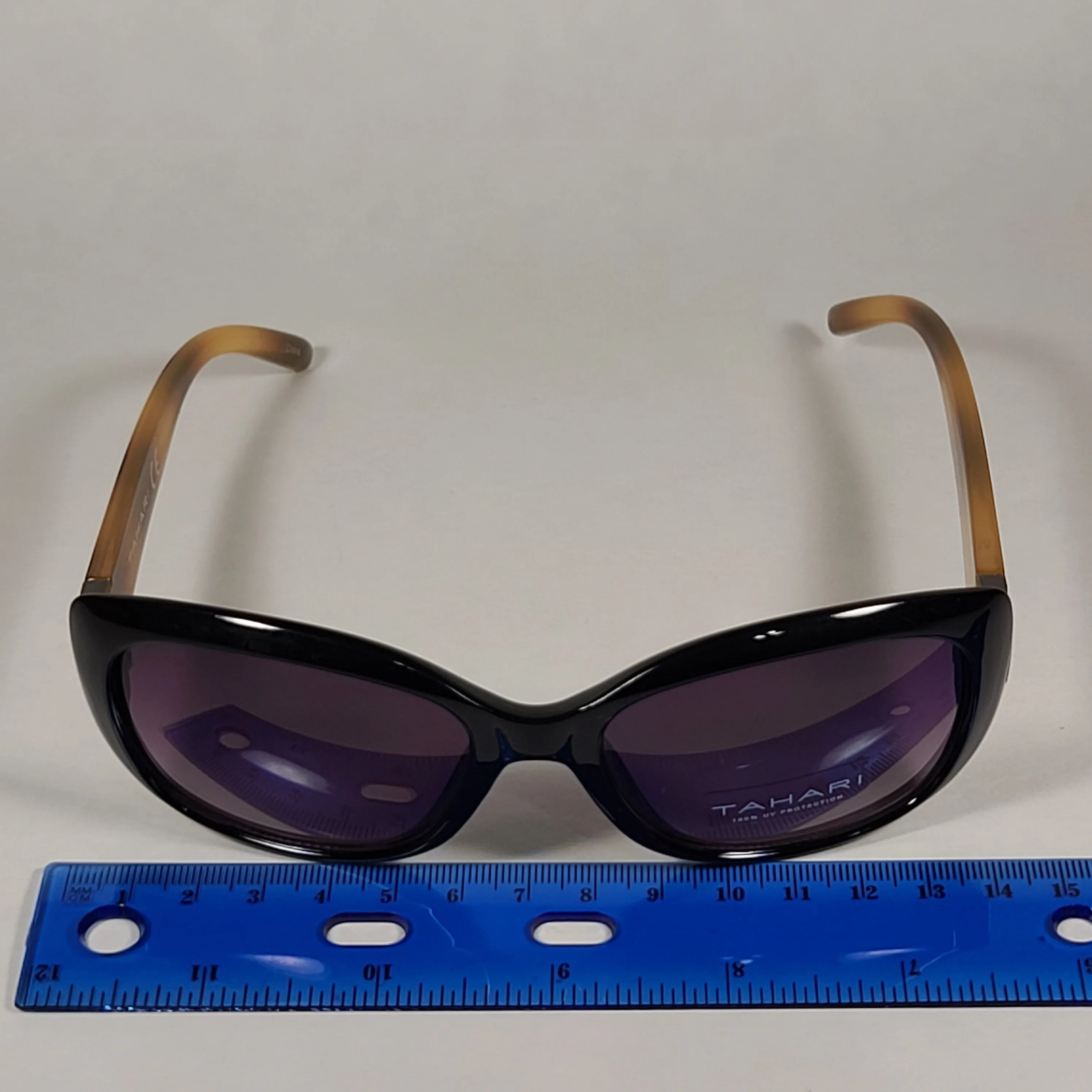Tahari Oval Sunglasses Black And Light Havana Frame Rhinestone Temples Smoke Lens TH754 OX