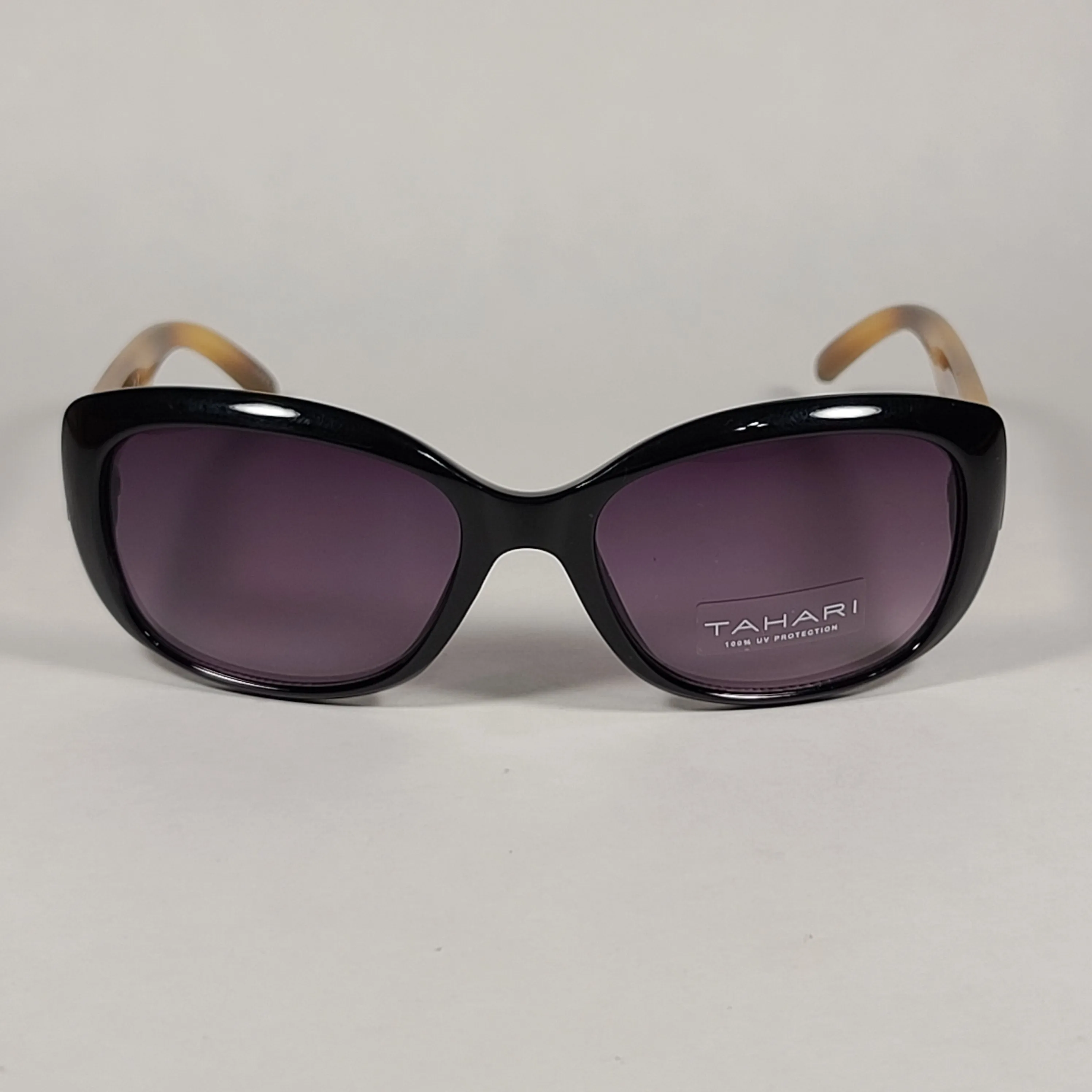 Tahari Oval Sunglasses Black And Light Havana Frame Rhinestone Temples Smoke Lens TH754 OX