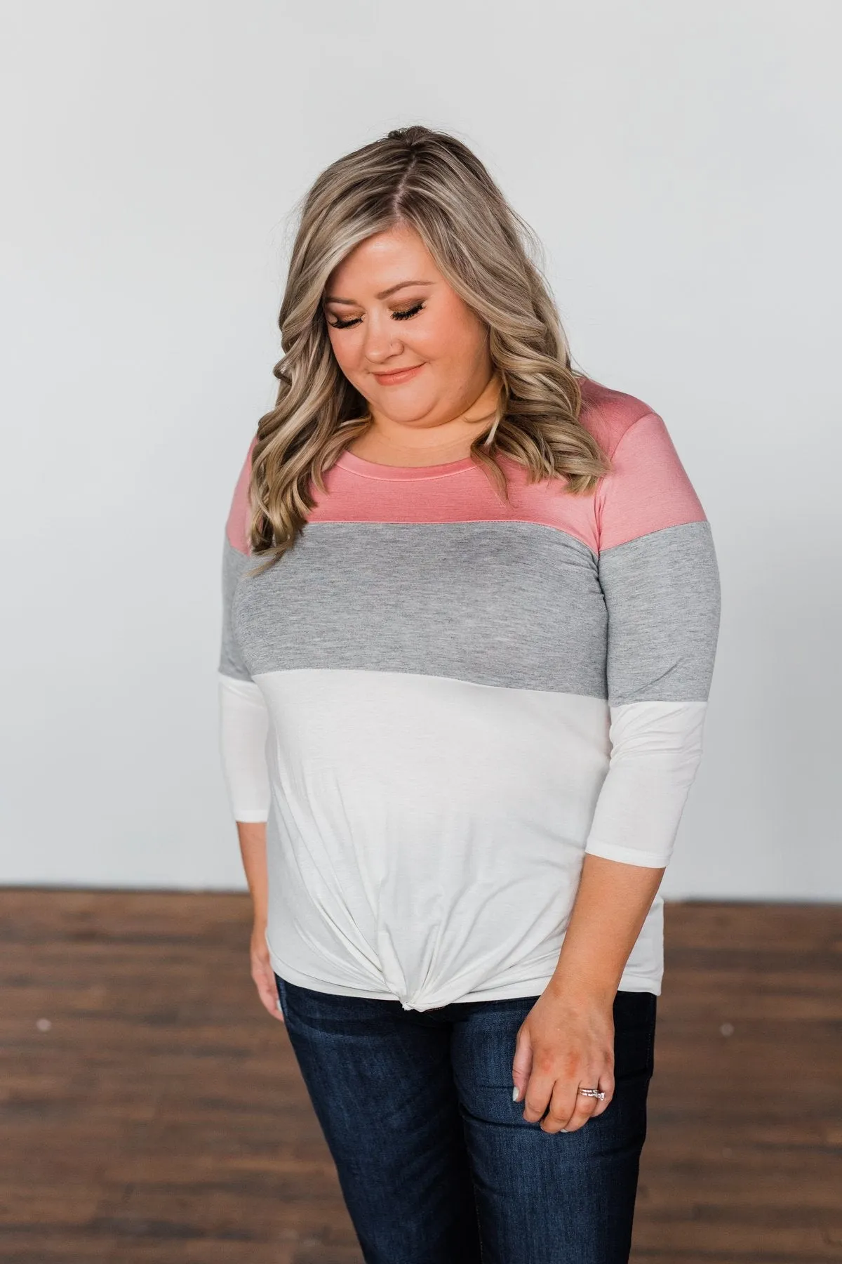Take It Away Color Block Top- Pink, Grey, Ivory