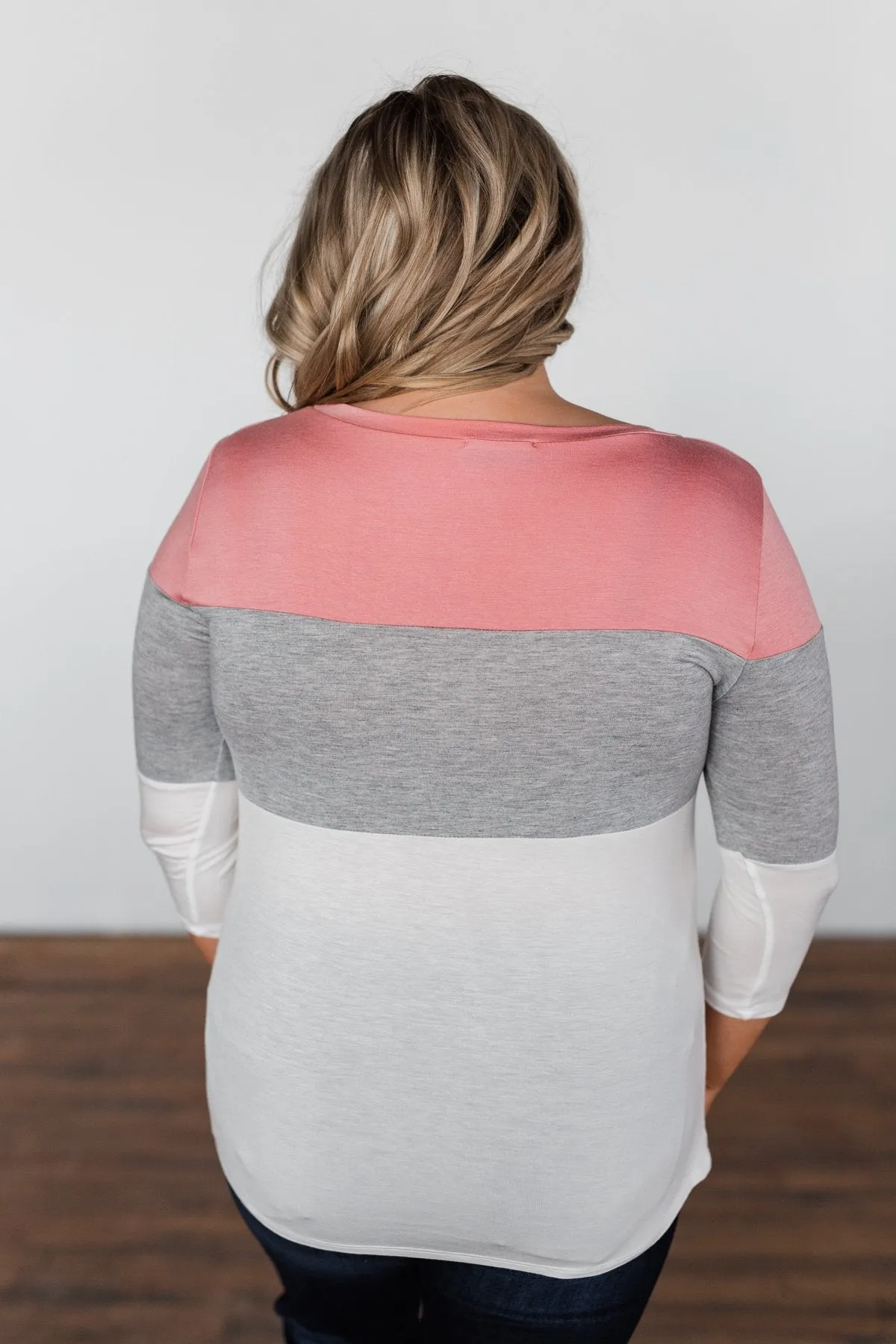Take It Away Color Block Top- Pink, Grey, Ivory