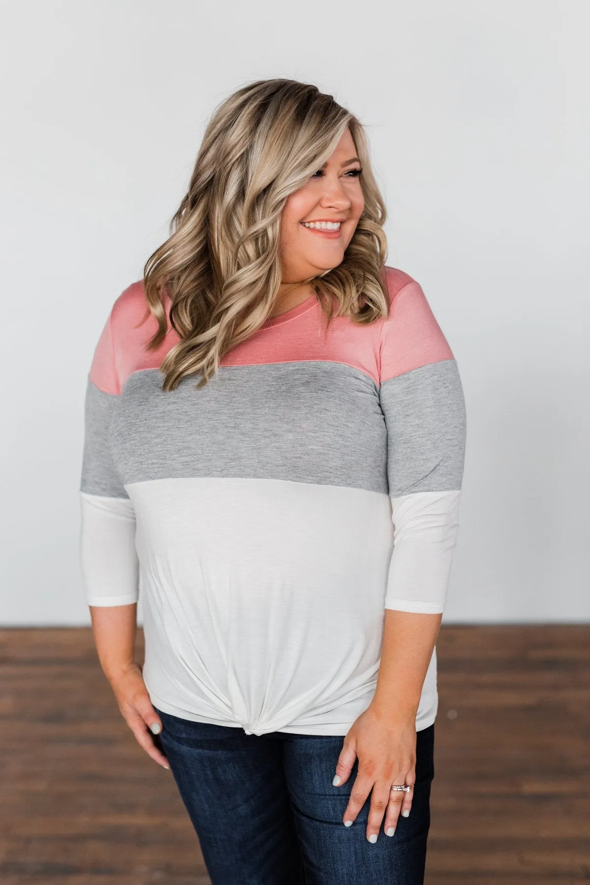 Take It Away Color Block Top- Pink, Grey, Ivory
