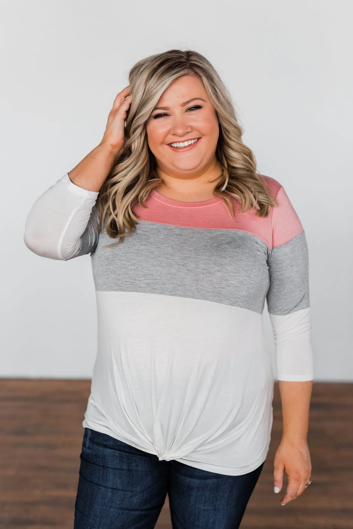 Take It Away Color Block Top- Pink, Grey, Ivory