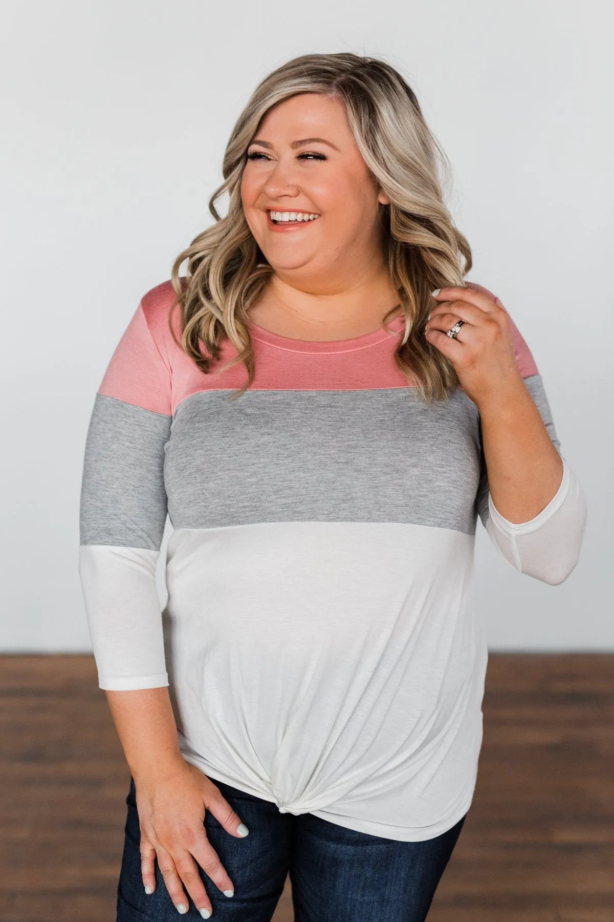 Take It Away Color Block Top- Pink, Grey, Ivory