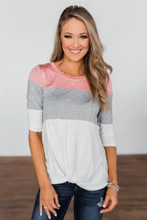 Take It Away Color Block Top- Pink, Grey, Ivory