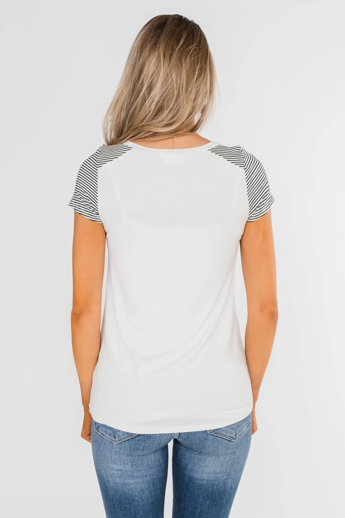 Take Me There Striped Sleeve Pocket Top- Magenta