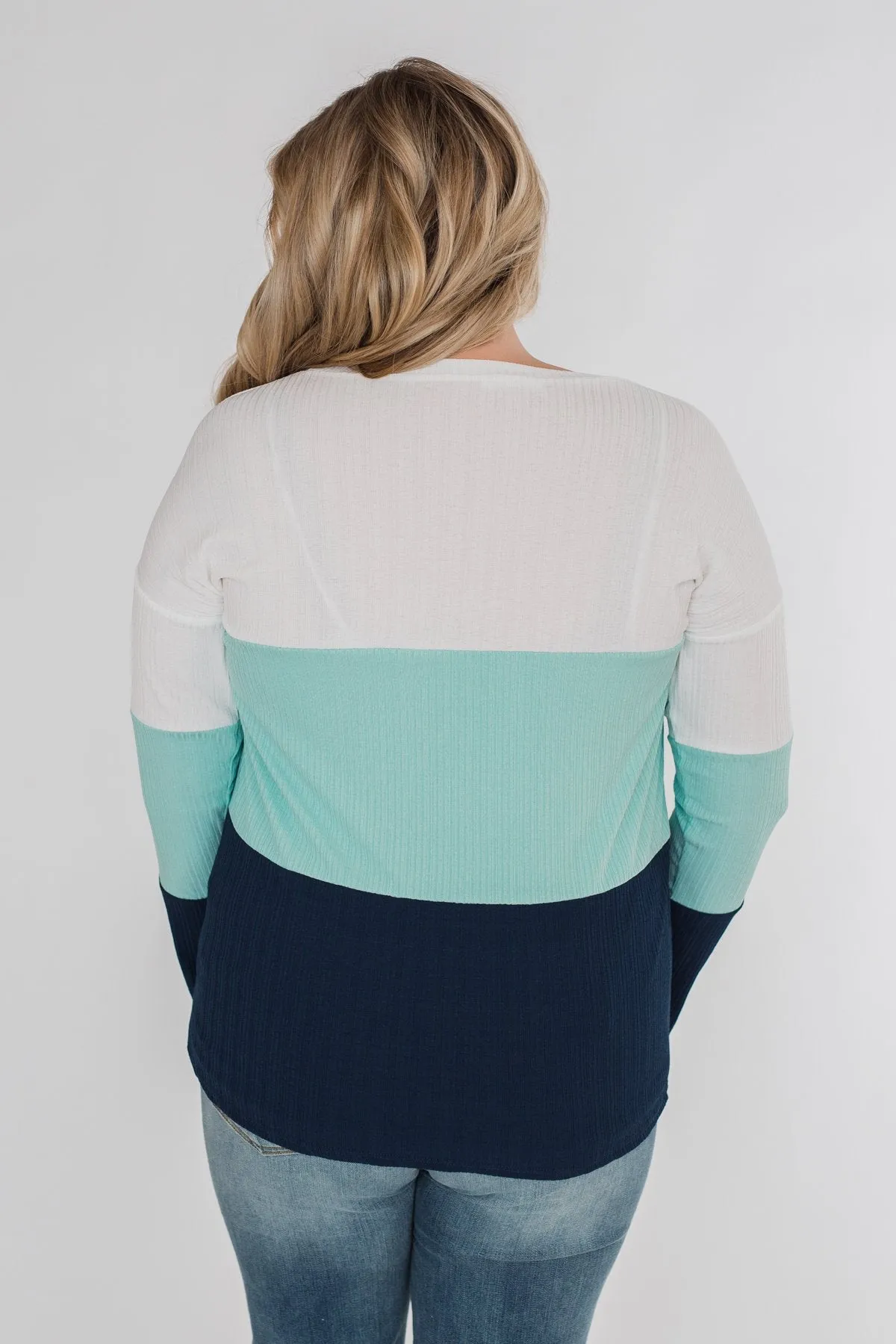 Take The Next Step Long Sleeve Color Block Top- Blue