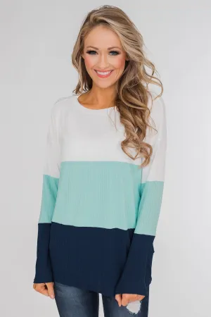Take The Next Step Long Sleeve Color Block Top- Blue