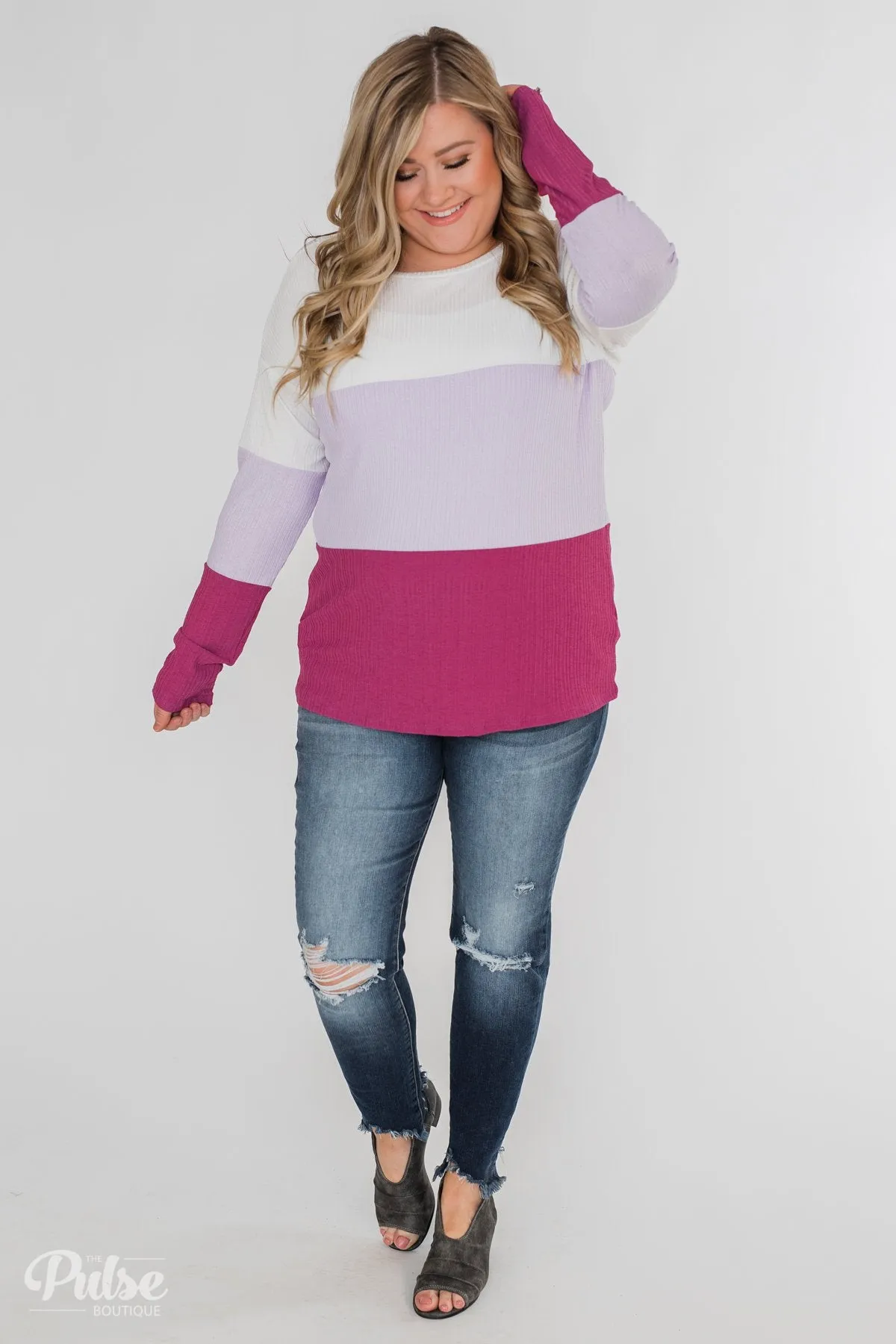 Take The Next Step Long Sleeve Color Block Top- Purple
