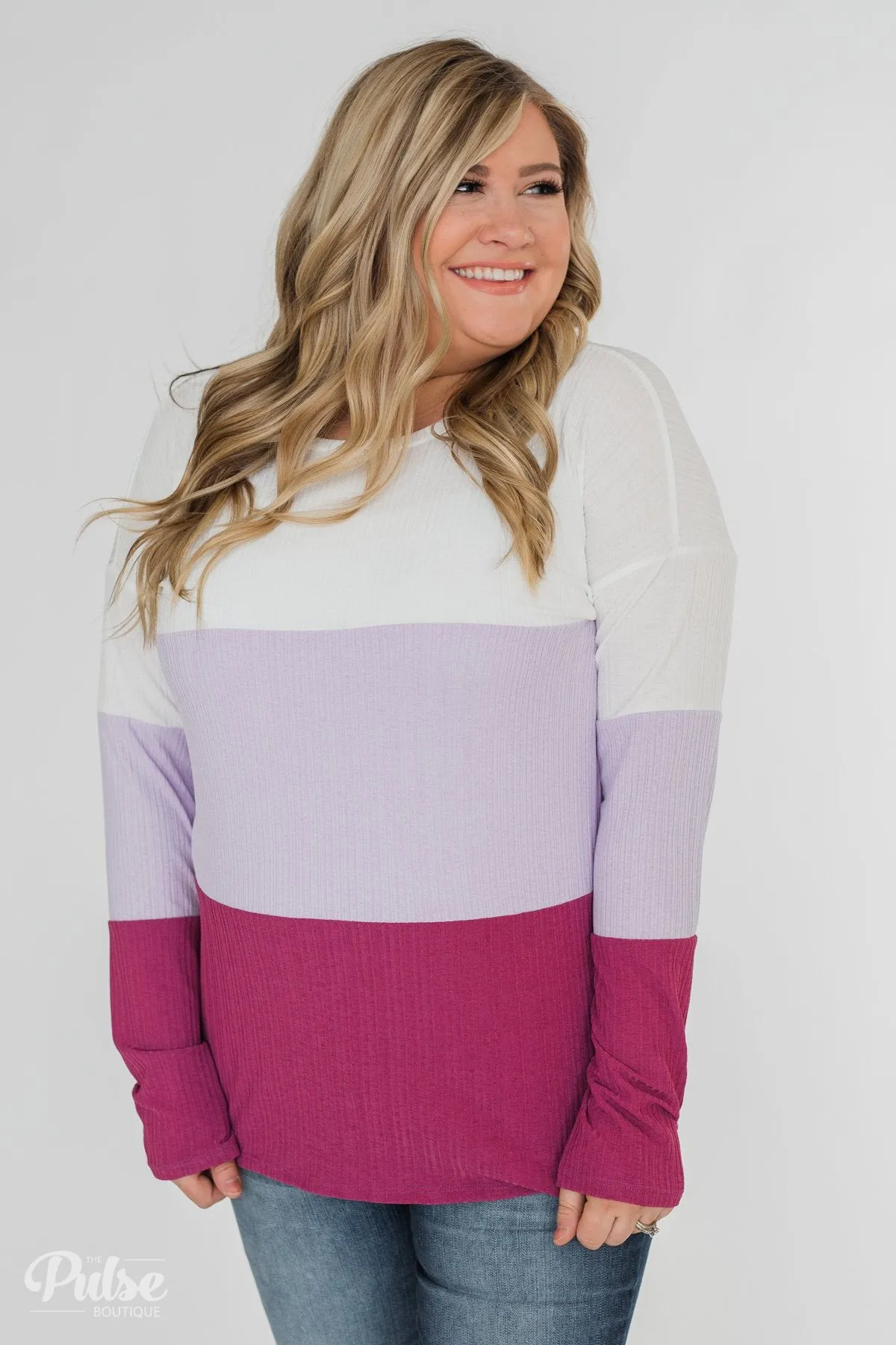 Take The Next Step Long Sleeve Color Block Top- Purple
