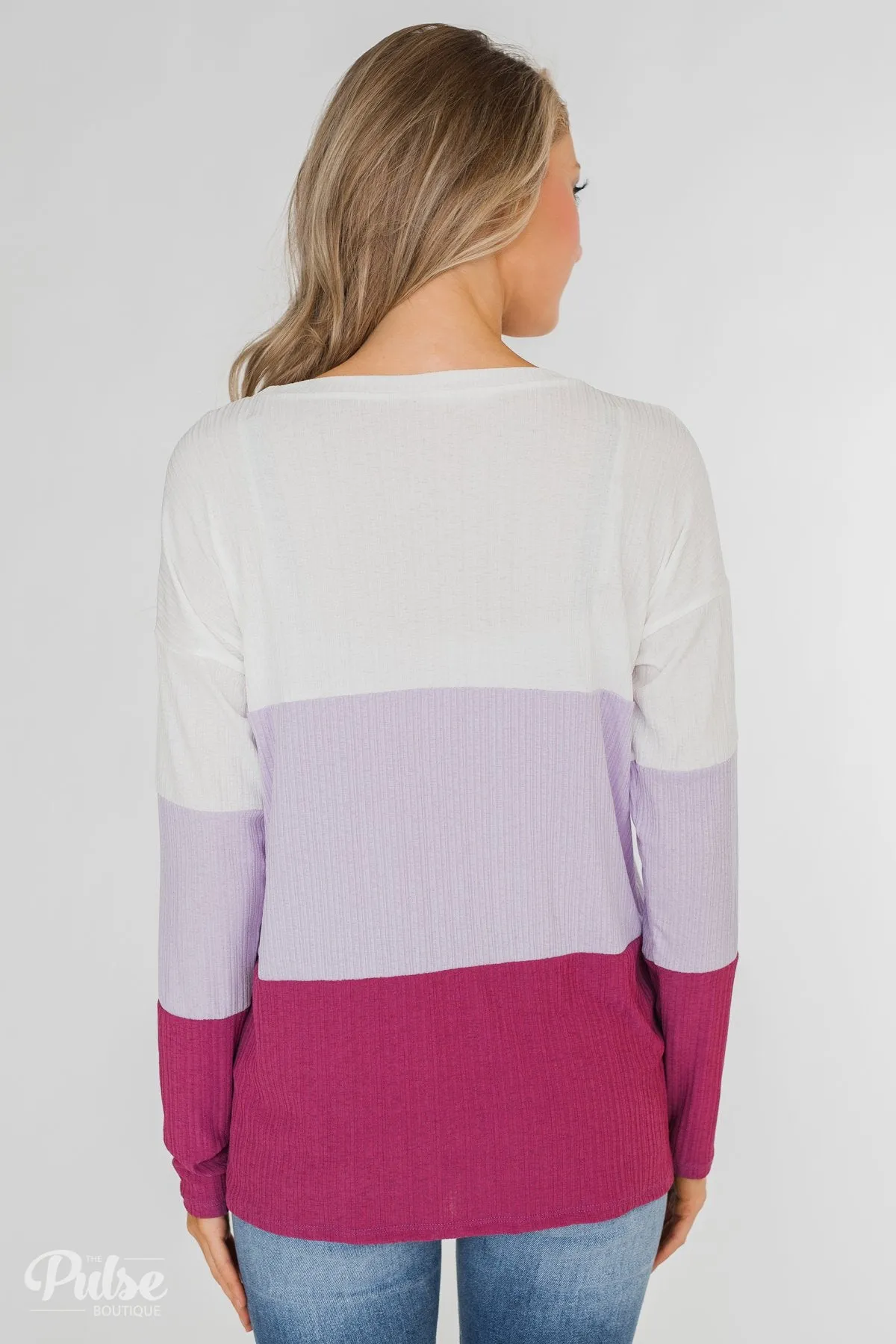 Take The Next Step Long Sleeve Color Block Top- Purple