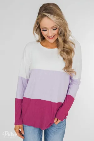 Take The Next Step Long Sleeve Color Block Top- Purple