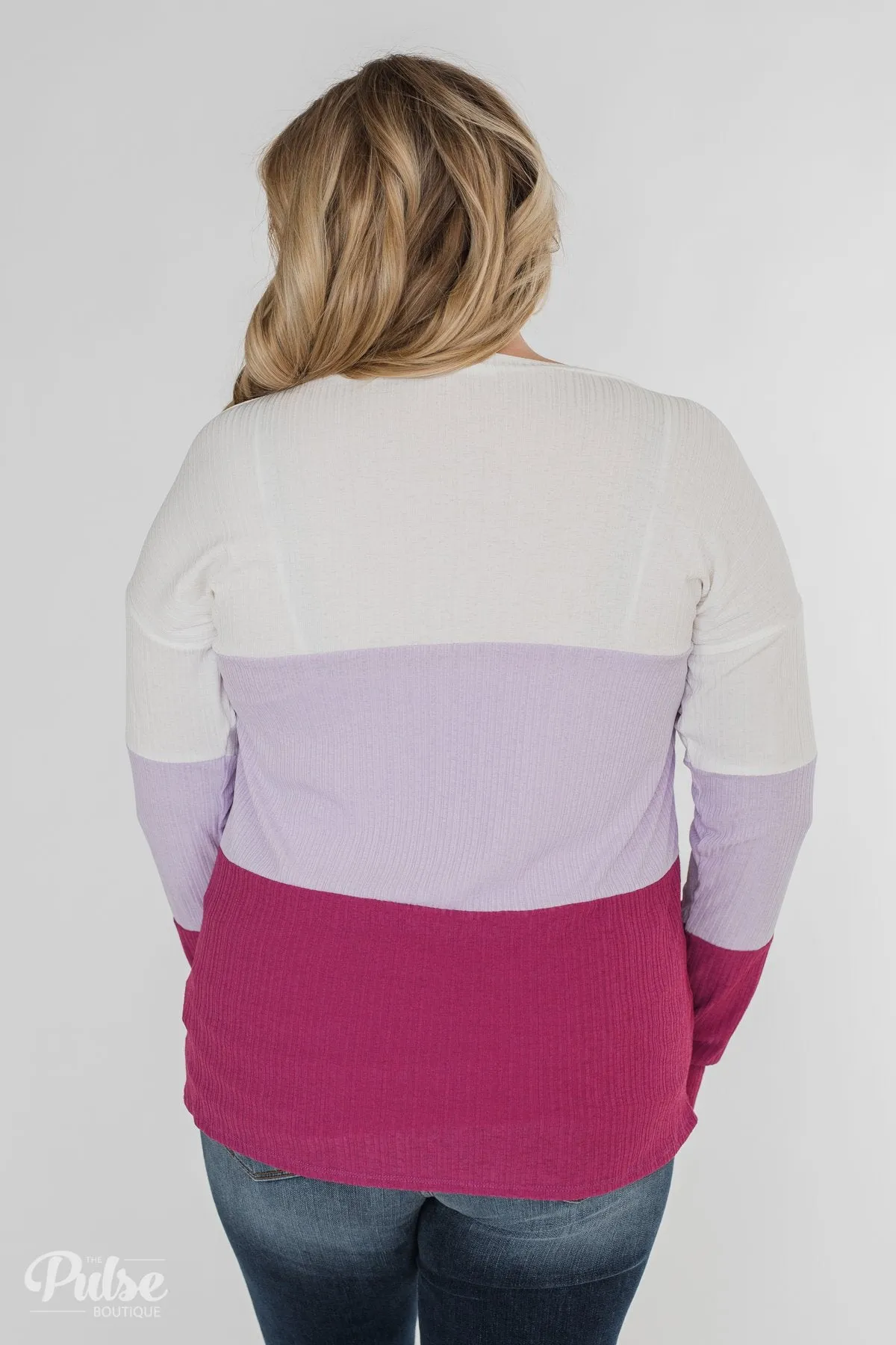 Take The Next Step Long Sleeve Color Block Top- Purple