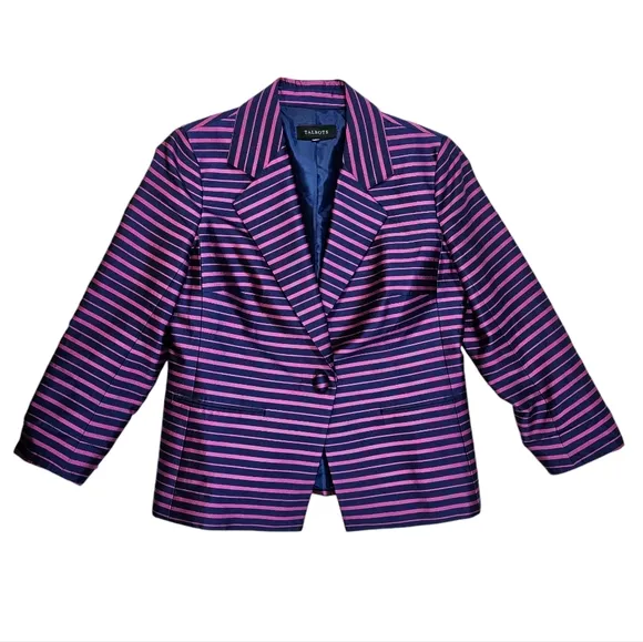 Talbots Grace Fit Silk Blend Blazer Jacket Sz 8 ? Pink Blue Striped Career Work