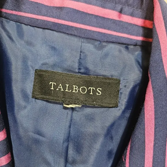 Talbots Grace Fit Silk Blend Blazer Jacket Sz 8 ? Pink Blue Striped Career Work