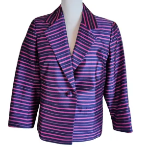 Talbots Grace Fit Silk Blend Blazer Jacket Sz 8 ? Pink Blue Striped Career Work