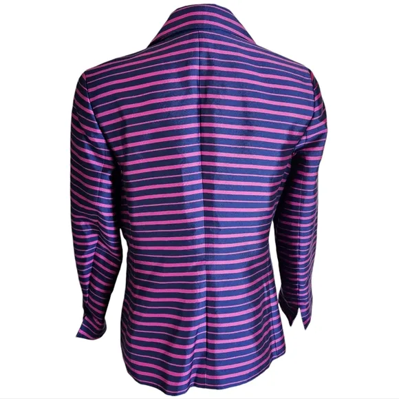 Talbots Grace Fit Silk Blend Blazer Jacket Sz 8 ? Pink Blue Striped Career Work