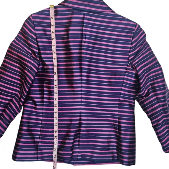 Talbots Grace Fit Silk Blend Blazer Jacket Sz 8 ? Pink Blue Striped Career Work