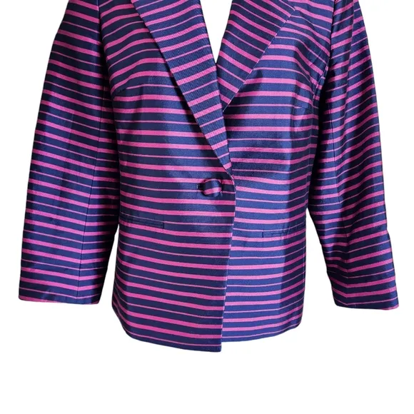 Talbots Grace Fit Silk Blend Blazer Jacket Sz 8 ? Pink Blue Striped Career Work