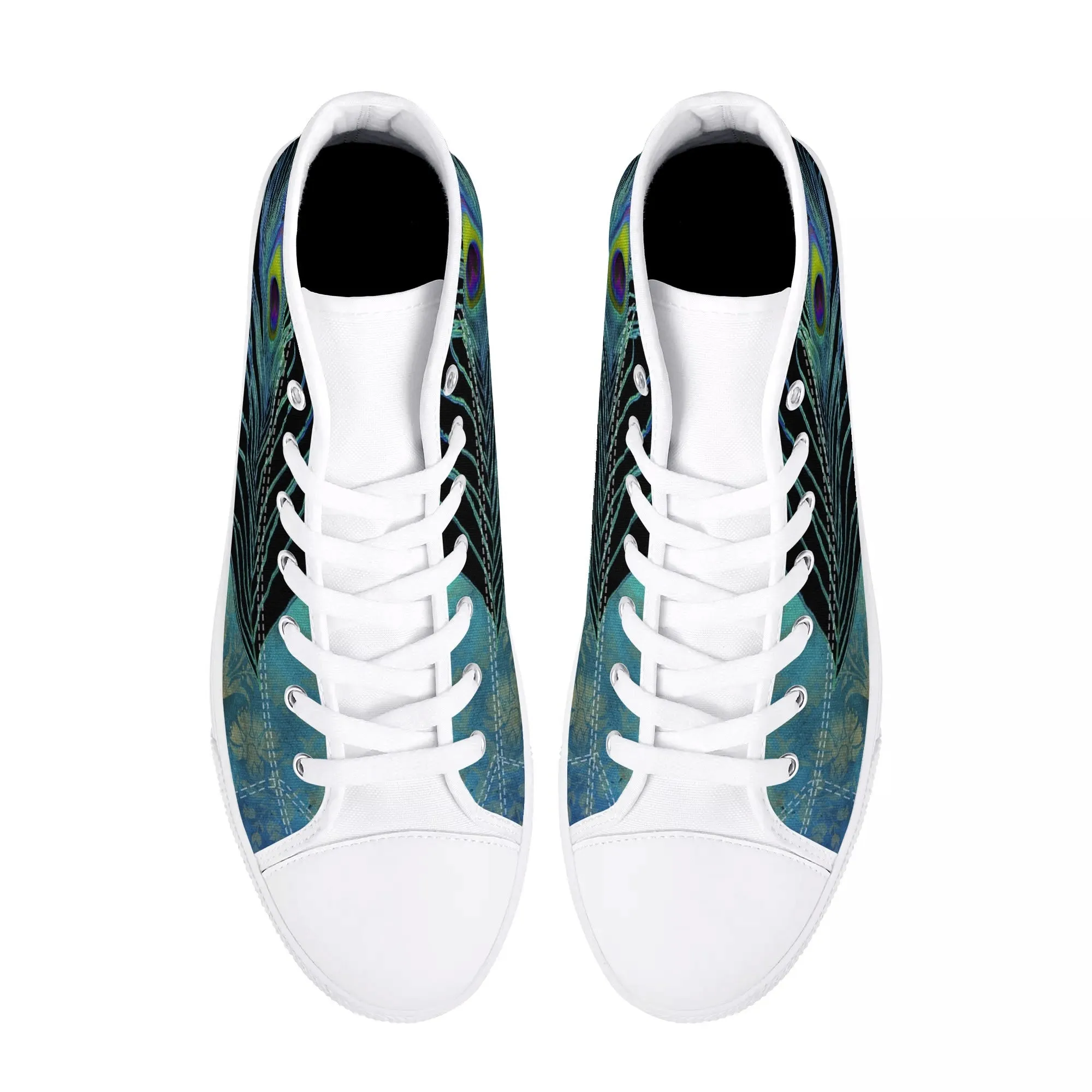 Teal Peacock Feather  Womens High Top Canvas Shoes