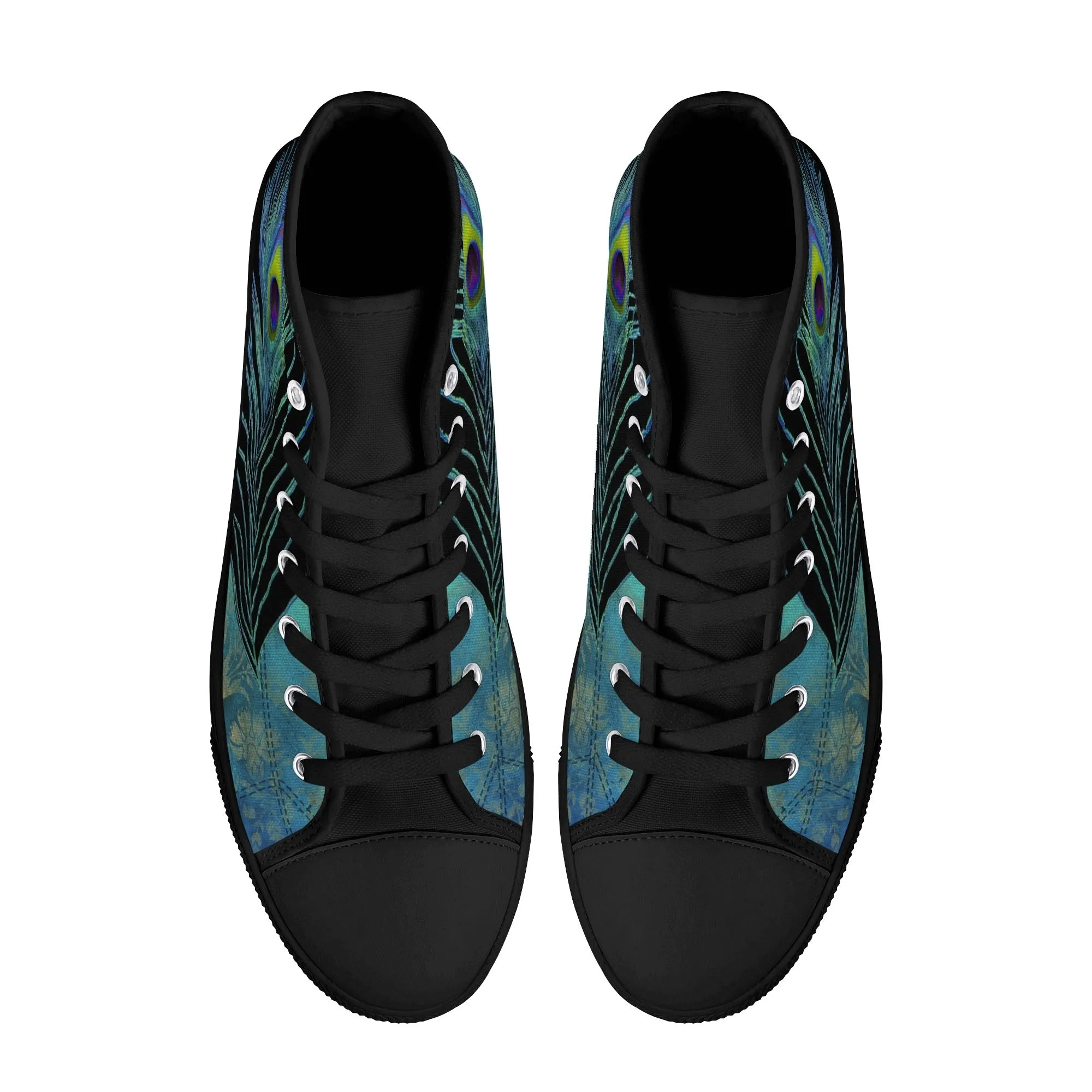 Teal Peacock Feather  Womens High Top Canvas Shoes