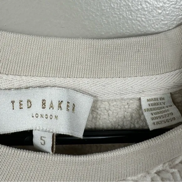TED BAKER Sadieee Borg Faux Fur Fleece Sweatshirt In Natural Cream Size 10