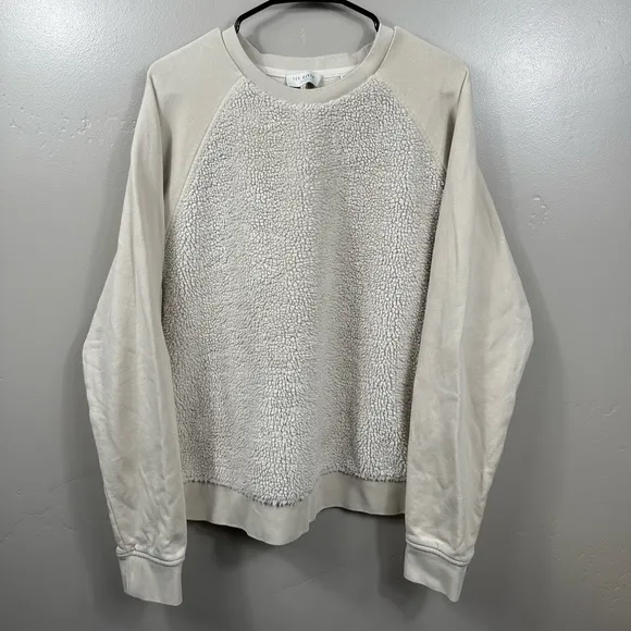 TED BAKER Sadieee Borg Faux Fur Fleece Sweatshirt In Natural Cream Size 10