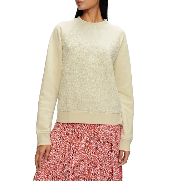 TED BAKER Sadieee Borg Faux Fur Fleece Sweatshirt In Natural Cream Size 10