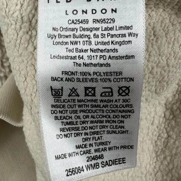 TED BAKER Sadieee Borg Faux Fur Fleece Sweatshirt In Natural Cream Size 10