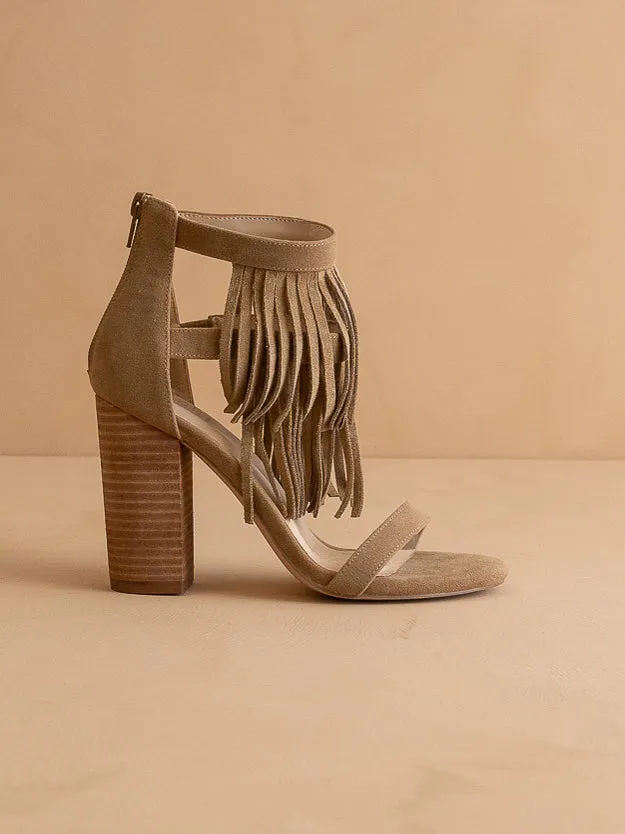 The Gela | Khaki Fringe Framed Heel
