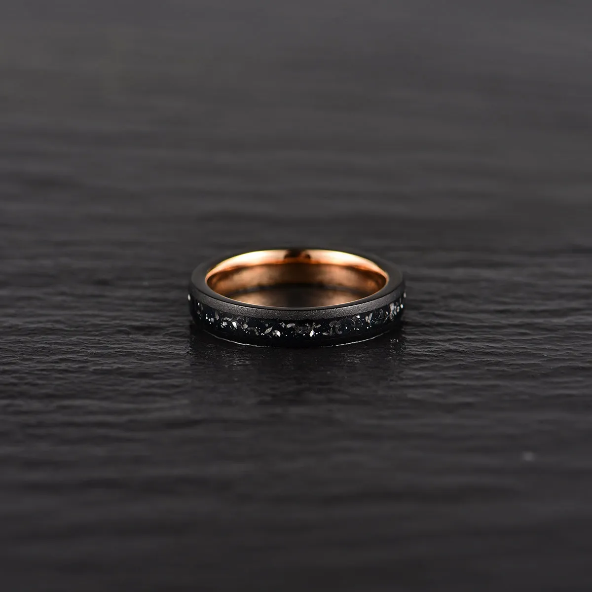 The Gladiator Ring - Rose Tungsten Crushed Meteorite Women's Wedding Band 4MM