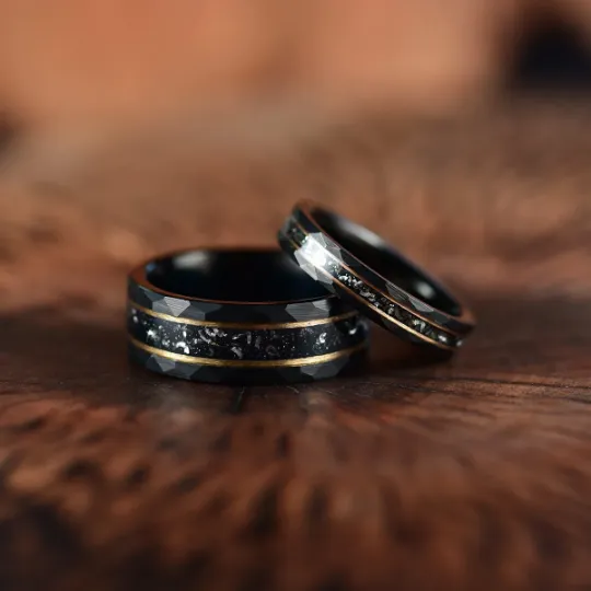 The Goliath Ring - Black Hammered Tungsten Meteorite Men's Wedding Band 4MM