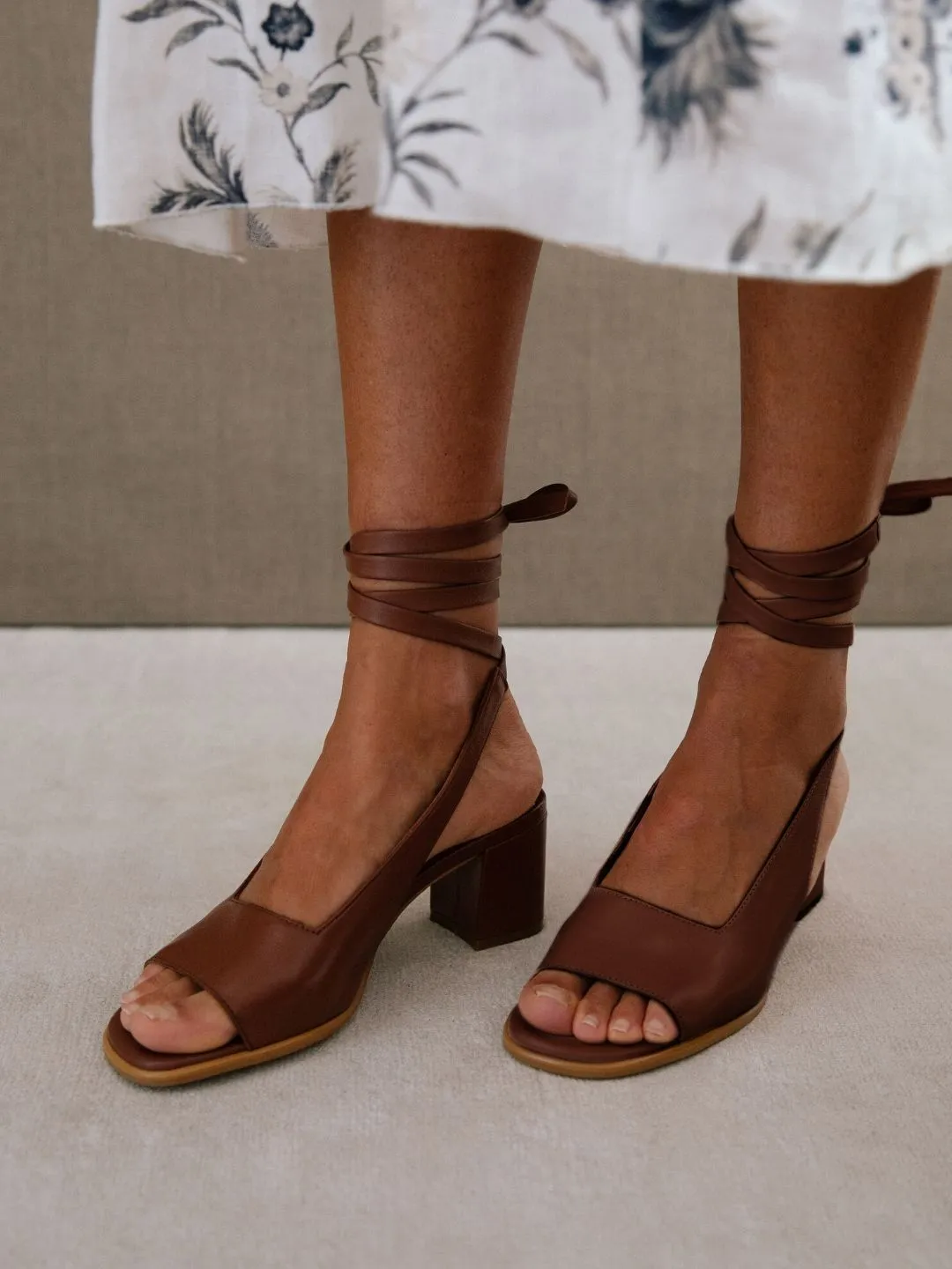 The Lille Leather Block Heels by Alohas - Brown