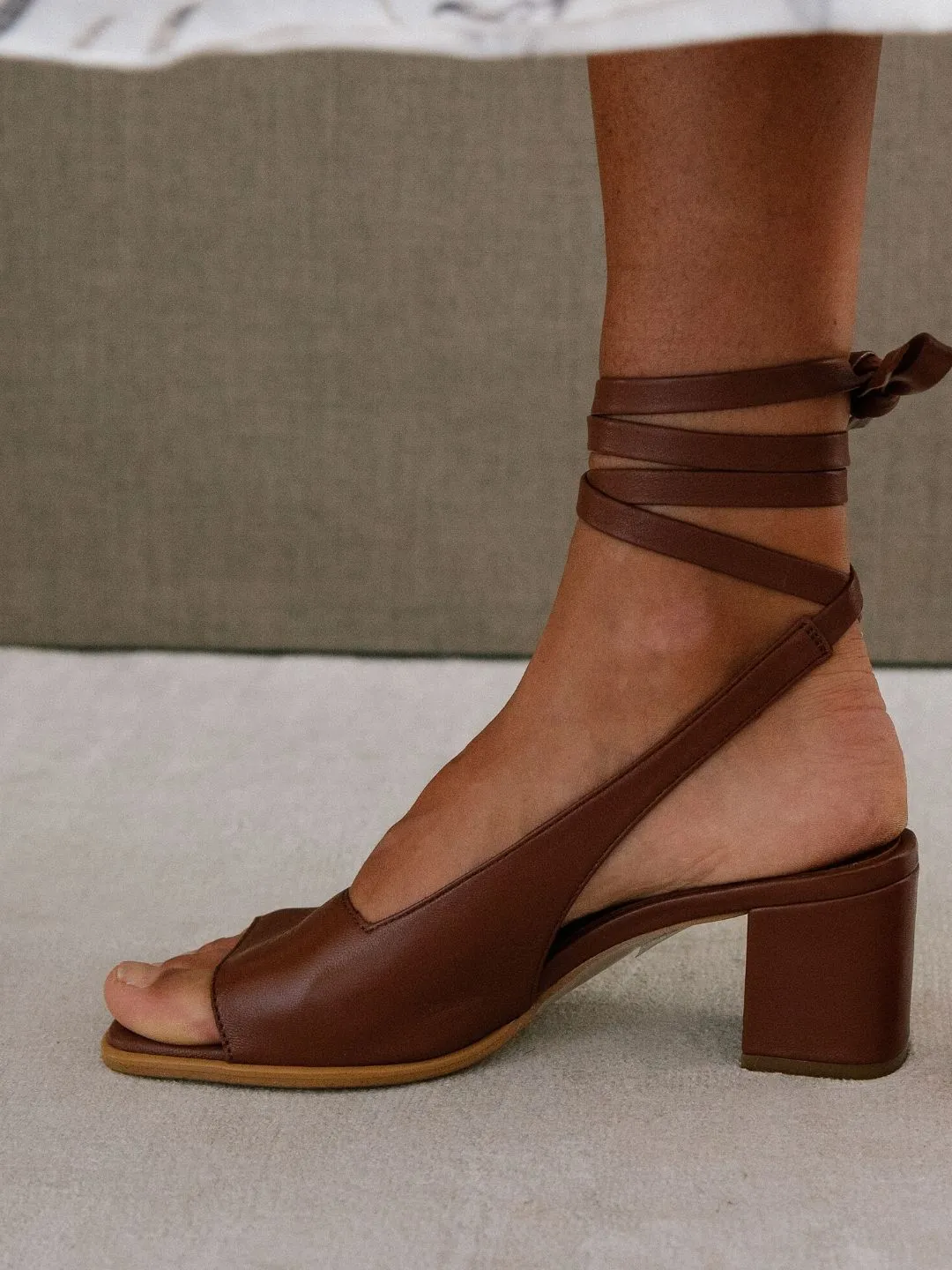 The Lille Leather Block Heels by Alohas - Brown