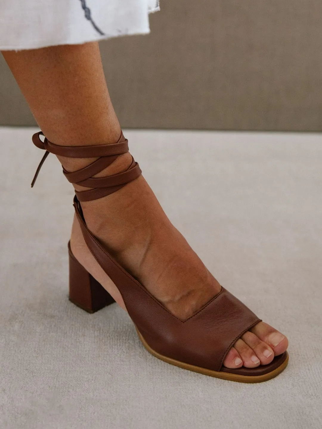 The Lille Leather Block Heels by Alohas - Brown
