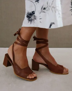 The Lille Leather Block Heels by Alohas - Brown