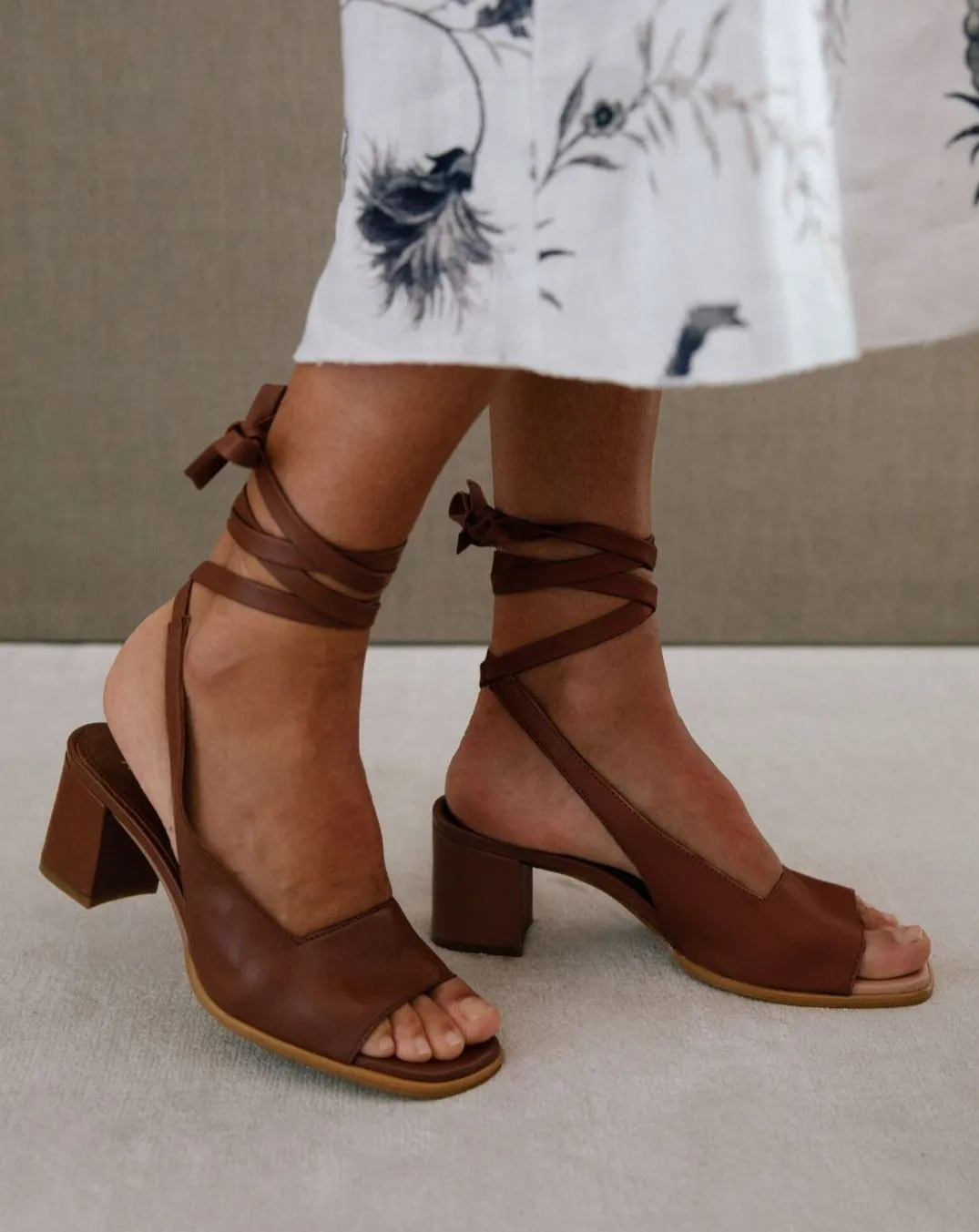 The Lille Leather Block Heels by Alohas - Brown