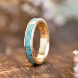 The Phoenix | Women's Solid Gold & Turquoise Ring with Gold Flakes