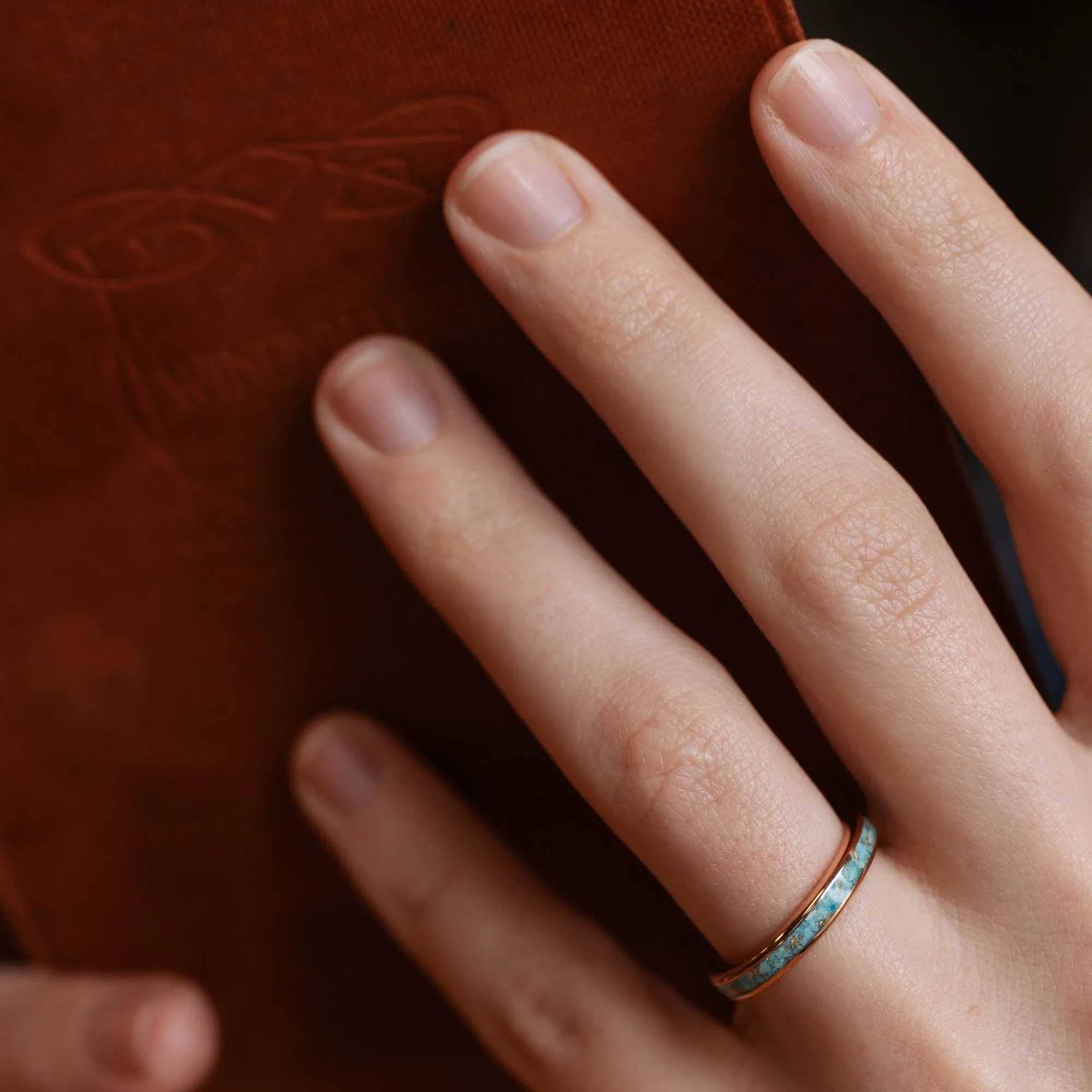 The Phoenix | Women's Solid Gold & Turquoise Ring with Gold Flakes