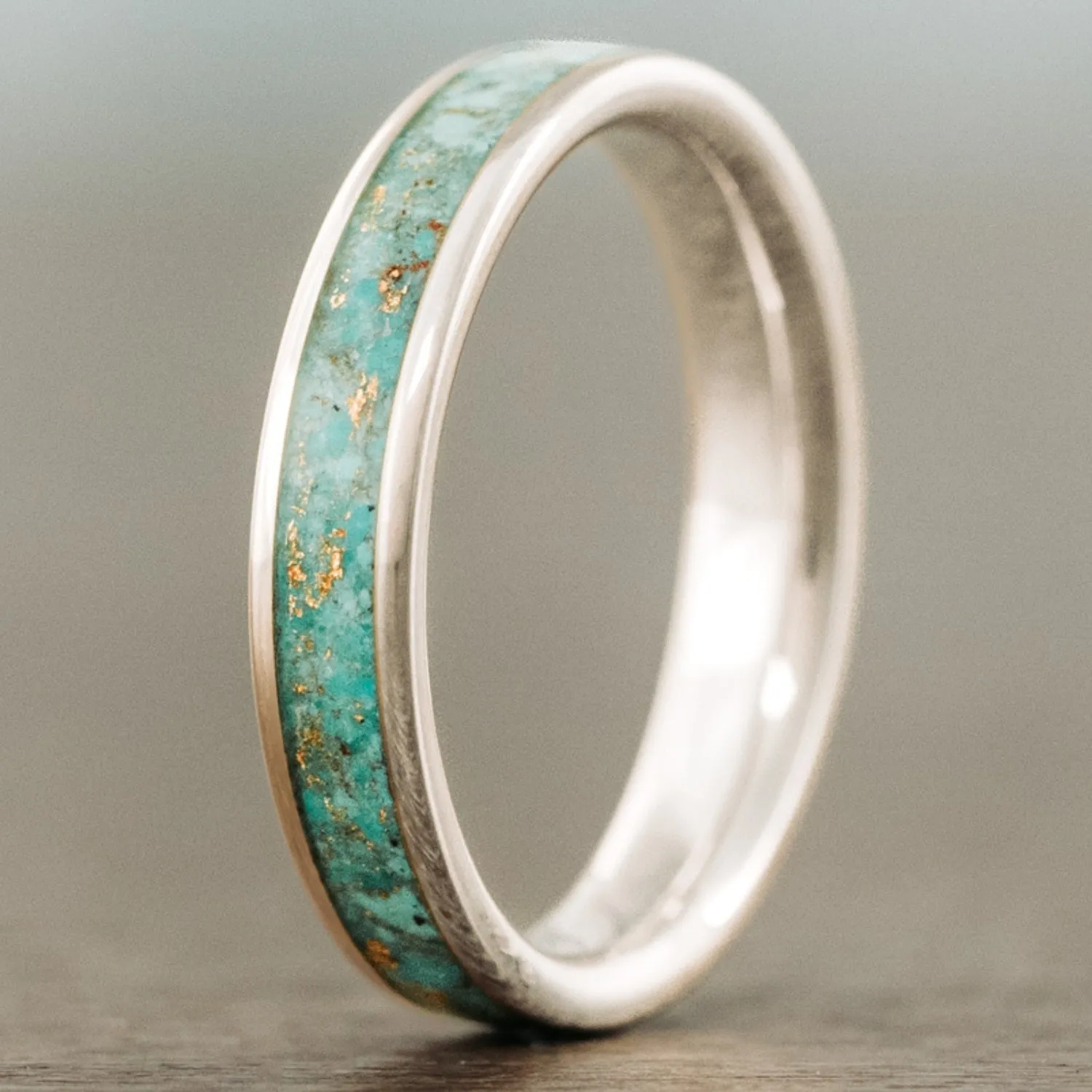 The Phoenix | Women's Solid Gold & Turquoise Ring with Gold Flakes