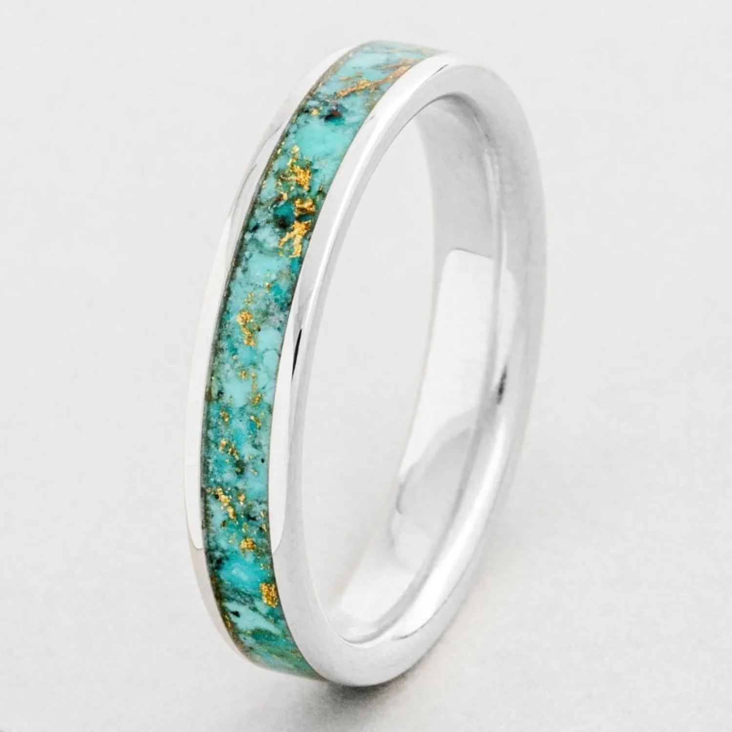 The Phoenix | Women's Solid Gold & Turquoise Ring with Gold Flakes