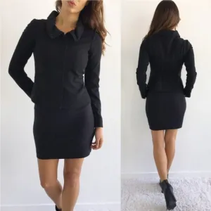 Theory Women's Black Ponte Mariony Ruffled Neck Zip-Up Jacket Blazer Size 2